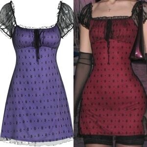 Cider Grunge Fairycore Mesh Puff Sleeve Mini Dress Sz M Purple